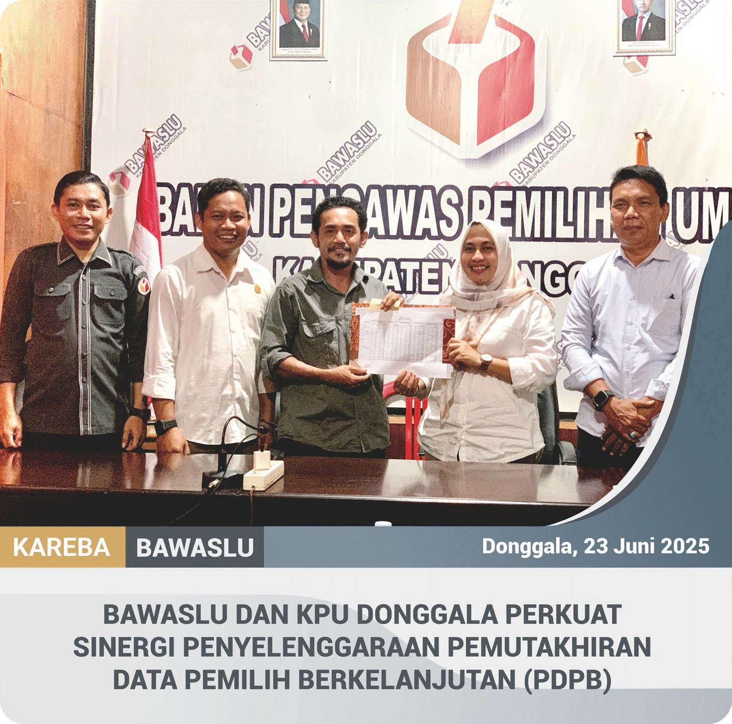  Ketua dan Anggota Bawaslu Donggala menerima kunjungan KPU Kabupaten Donggala pada Senin, 23 Juni 2025.
