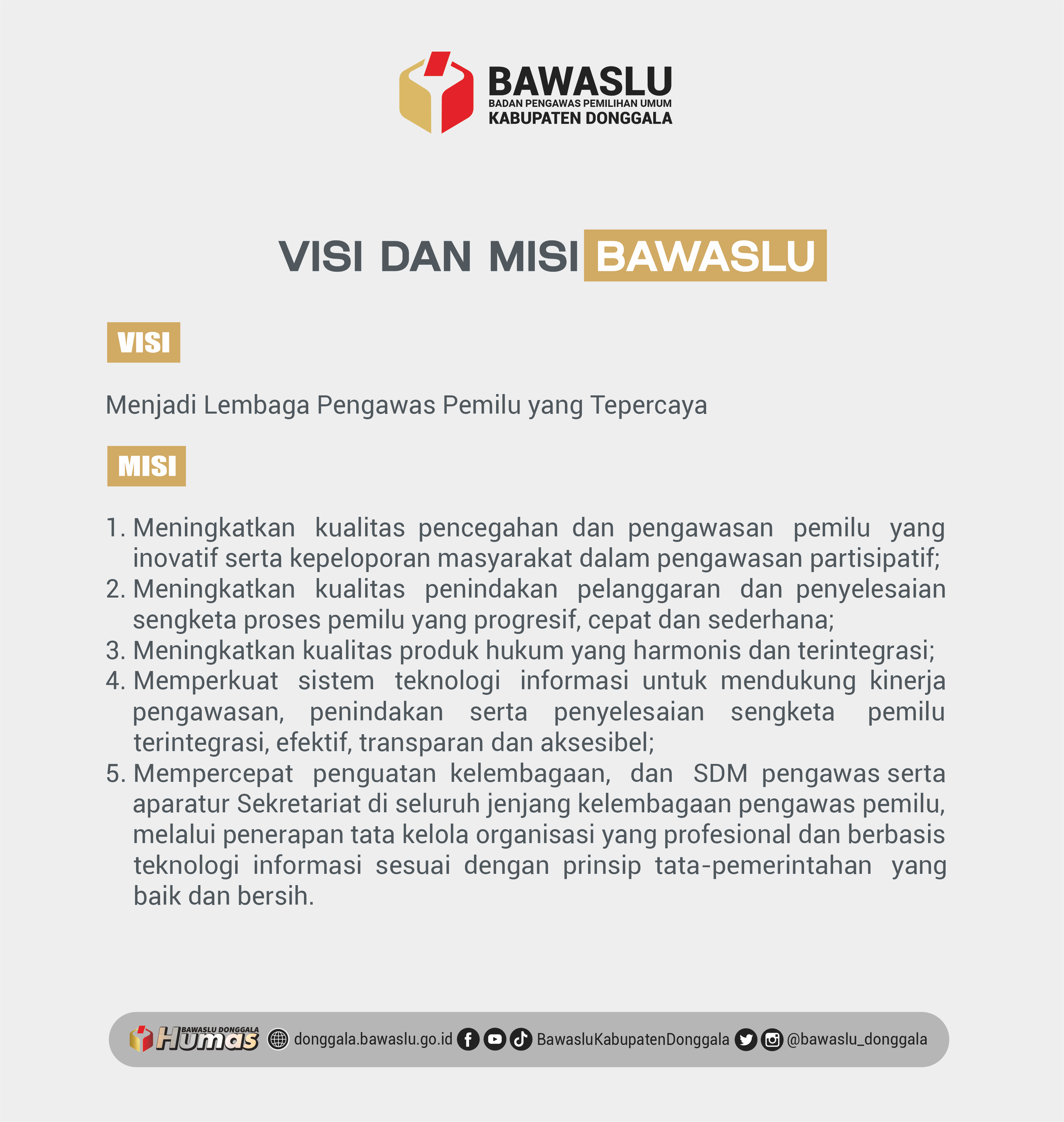 Visi dan Misi Bawaslu Kabupaten Donggala