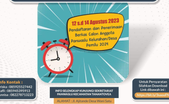 PENGUMUMAN TELAH DIBUKA PEREKRUTAN KEMBALI PANWASLU KELURAHAN/DESA WANI SATU PEMILU SERENTAK TAHUN 2024
