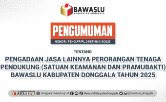 Pengumuman Pengadaan Jasa Lainnya Perorangan Tenaga Pendukung (Satuan Keamanan dan Pramubakti) Bawaslu Kabupaten Donggala Tahun 2025